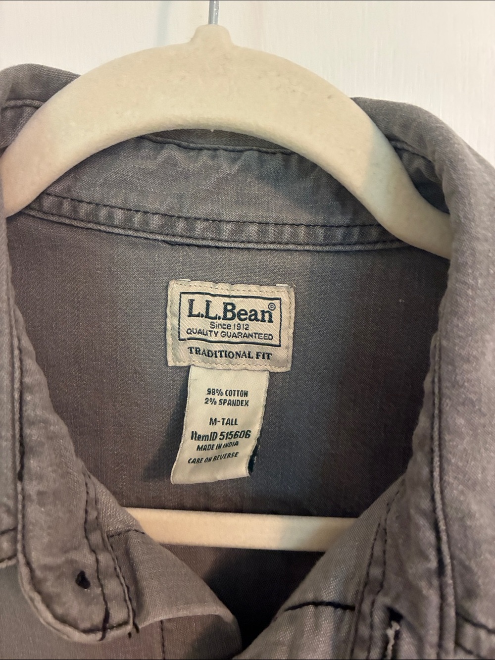 LL Bean Mens Regular Denim Shirt washed gray Long Sleeve Cotton - Picture 2 of 4